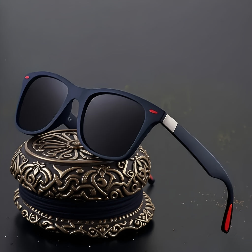 Óculos de sol unissex retrô quadrados polarizados para homens e mulheres - Armação de plástico resistente, lentes antirreflexo, dobradiças ajustáveis, leves e estilosos para corrida e atividades ao ar livre.