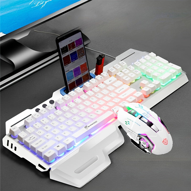 Conjunto ROG Gamer Branco com Teclado e Mouse com Fio, USB/Retroiluminação Arco-Íris, Teclado com Sensação Mecânica e Mouse com DPI Ajustável para PC, PS4, PS5 e Xbox (2 peças/1 conjunto).