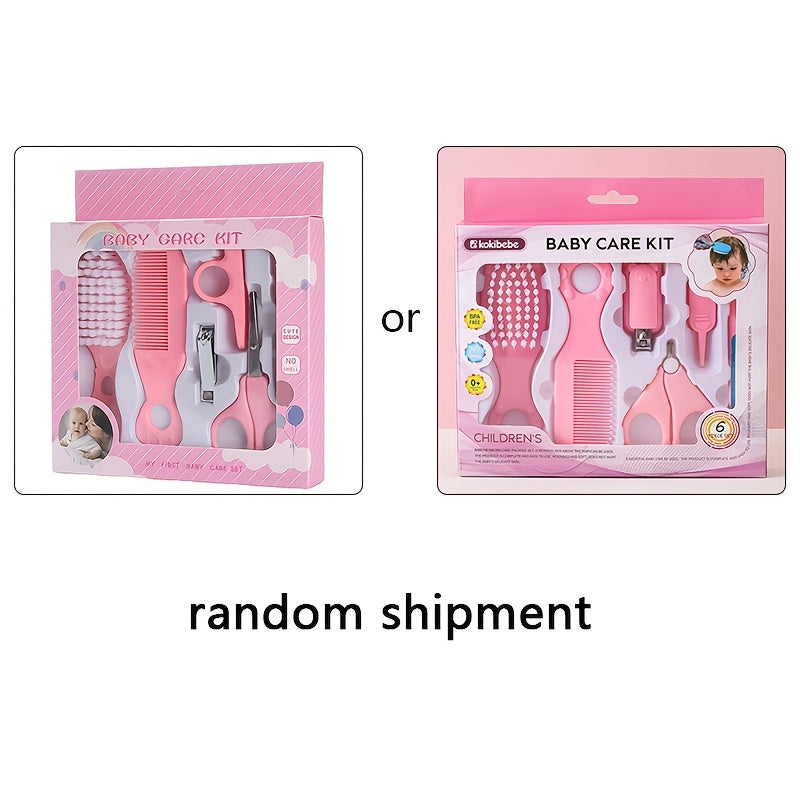 Conjunto de 6 itens de cuidados, incluindo pente, escova, tesoura e outras ferramentas de higiene para animais de estimação.