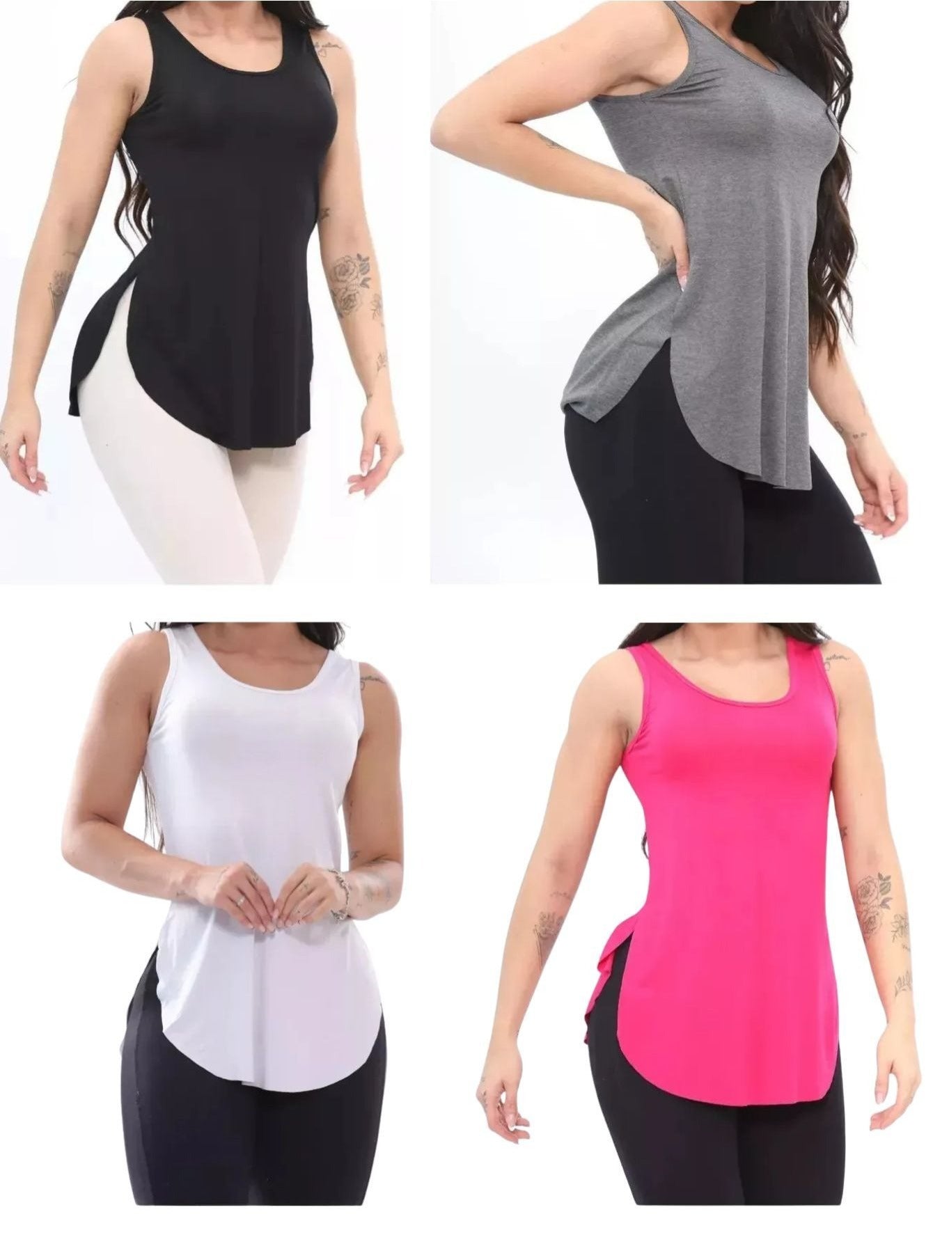 Conjunto de regata feminina de 4 peças - Blusa que cobre o bumbum