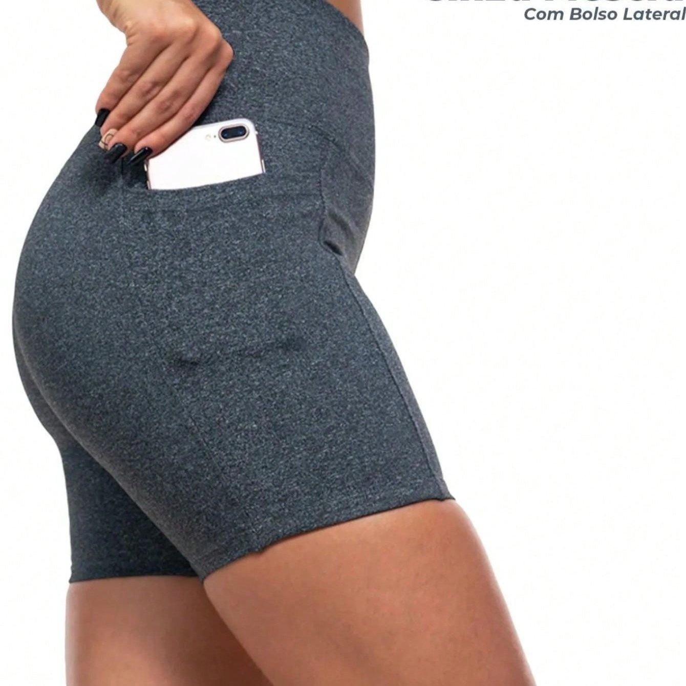 Shorts de ginástica com bolso, modelador que levanta o bumbum e cintura alta.