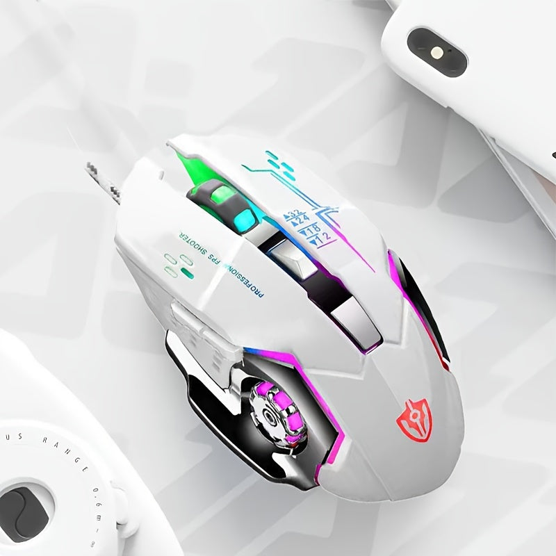 Mouse gamer USB com fio e retroiluminação, 6 botões, programação mecânica luminosa para computador, PC e laptop