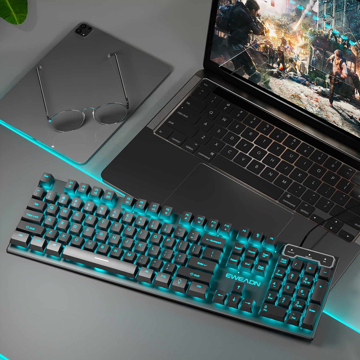 Teclado Gamer com Fio Silencioso EWEADN com 104 Tecla