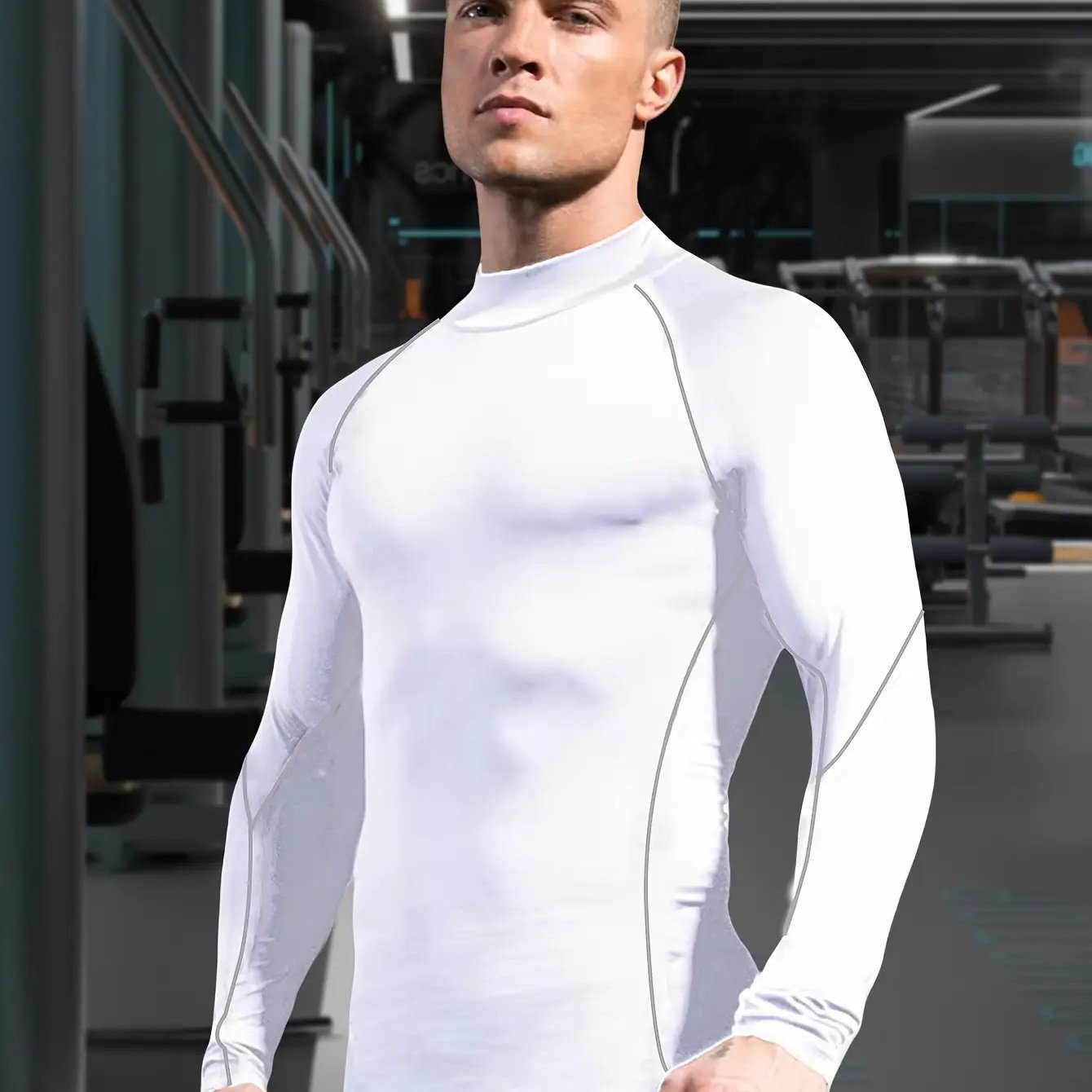 Camiseta Masculina de Compressão com Gola Alta e Mangas Compridas