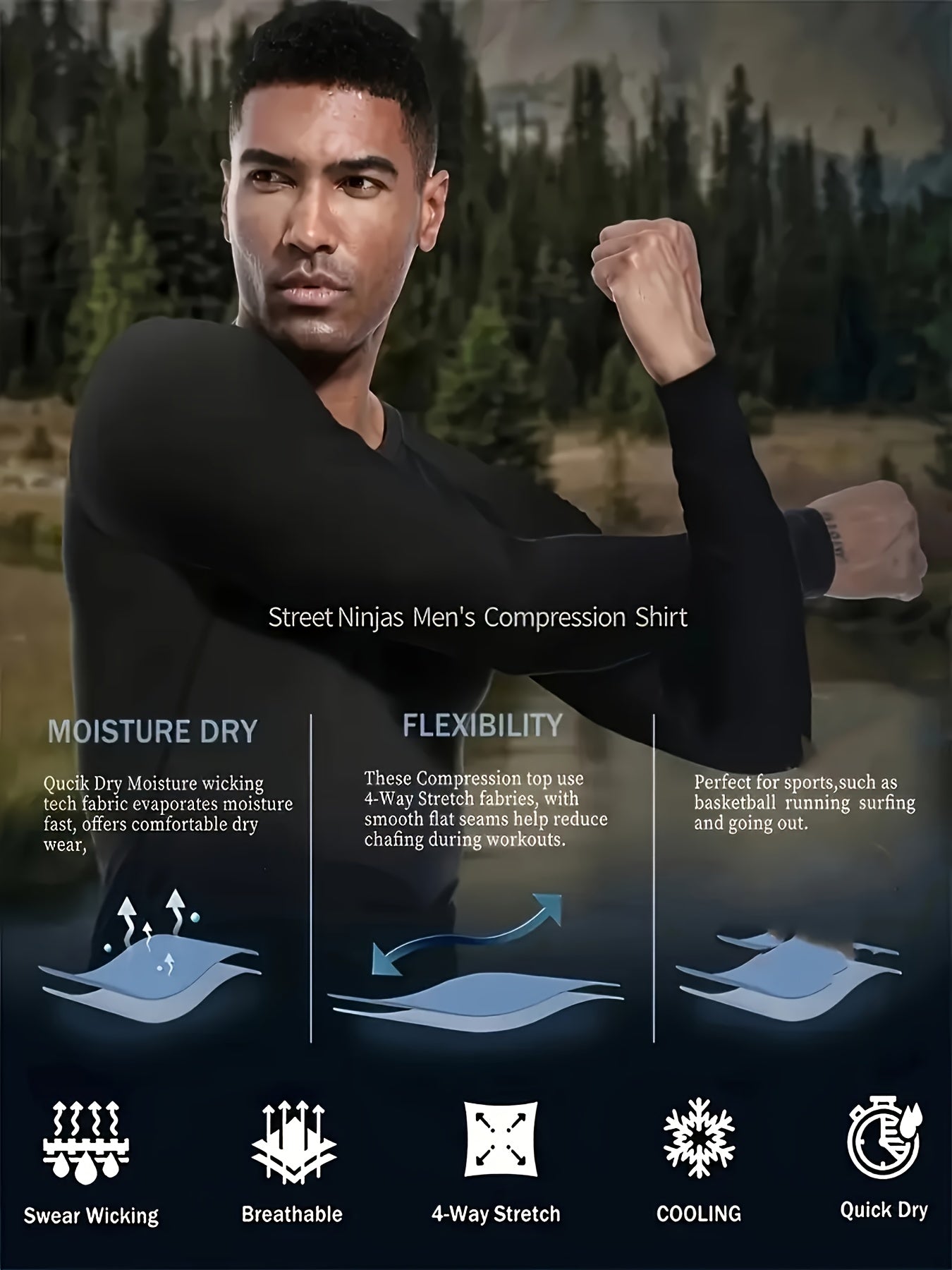 Camiseta de compressão masculina de manga comprida de alto desempenho CRAFT | Tecido de malha com gola redonda, secagem rápida, respirável e com absorção de umidade, ideal para fitness, corrida, boxe e uso casual. Leve e