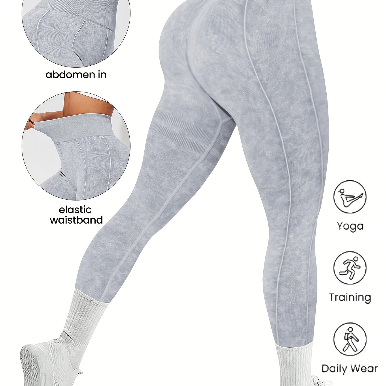 Leggings femininas estilosas e sem costura para a primavera e o verão de 2026, com lavagem que imita jeans. Altamente elásticas, confortáveis, respiráveis e com cintura alta para levantar o bumbum e modelar a silhue