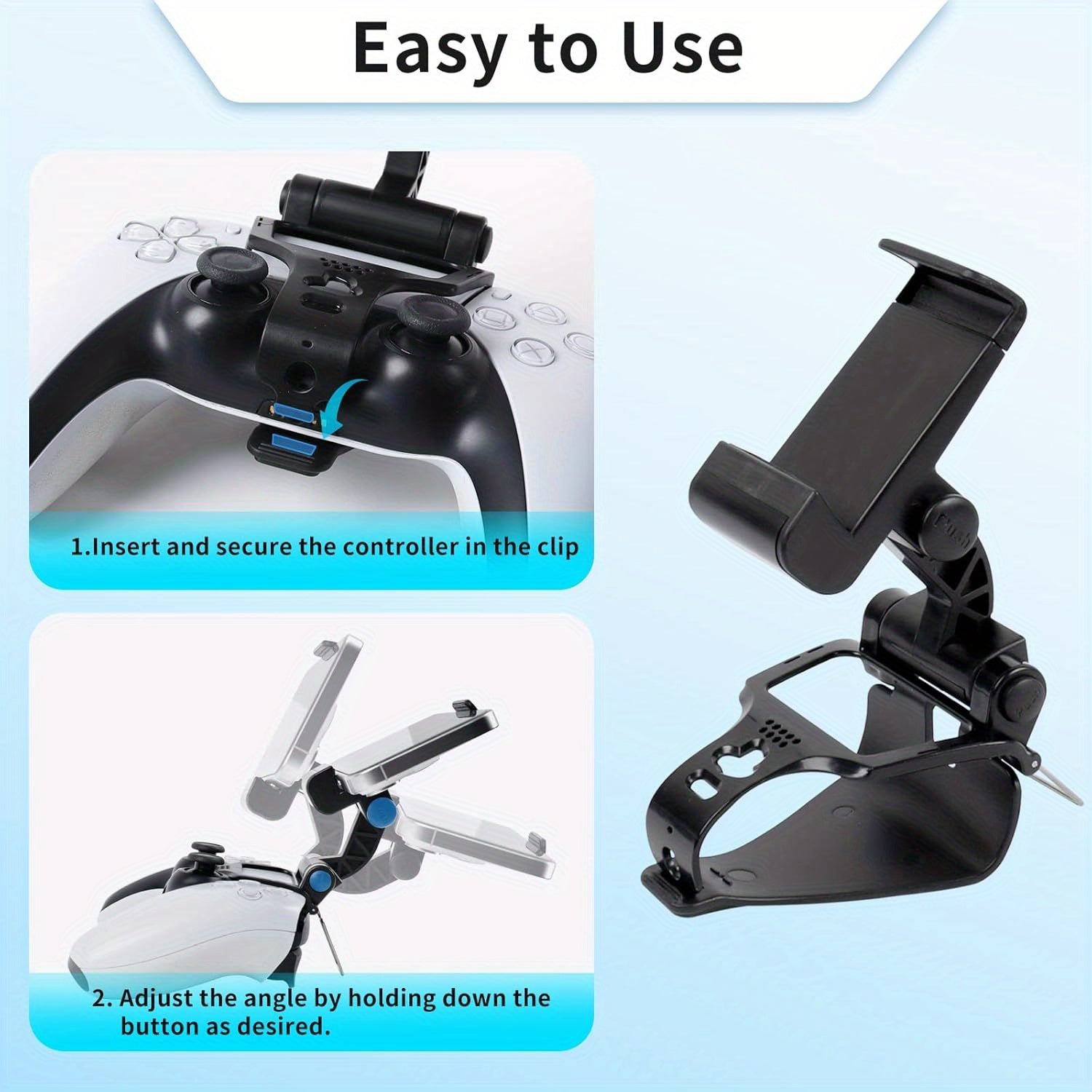 Suporte para celular para controle de PS5, clipe ajustável para jogos mobile compatível com o controle DualSense do PlayStation 5.