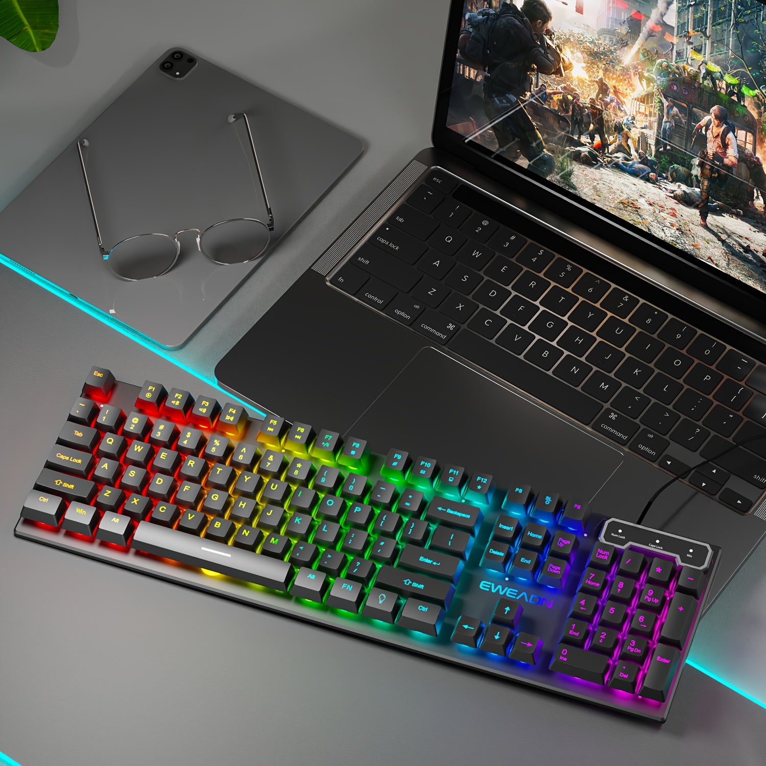Teclado Gamer com Fio Silencioso EWEADN com 104 Tecla