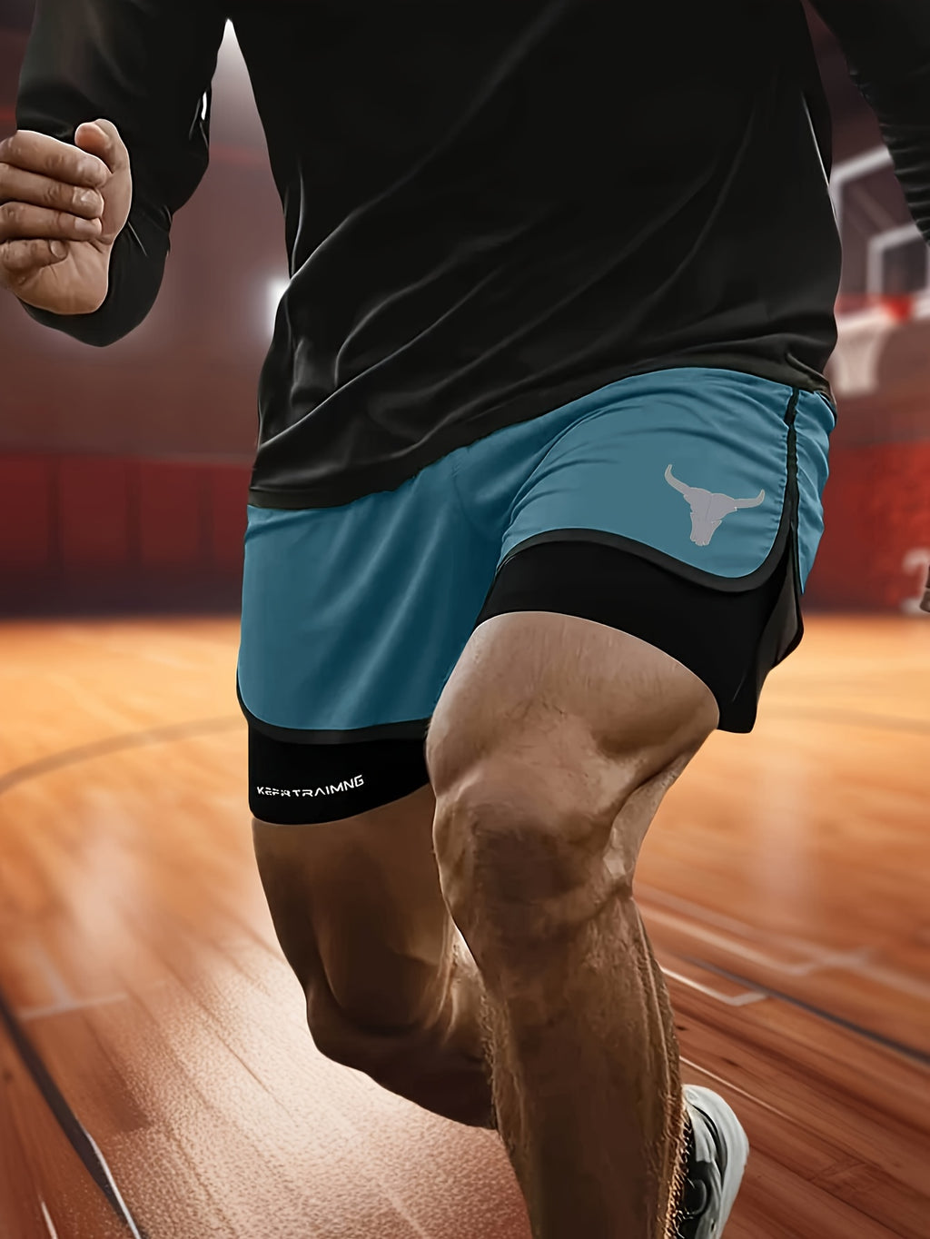 Calções de treino masculinos de secagem rápida e respiráveis com uma moderna estampa de cabeça de touro, perfeitos para praia e atividades físicas.