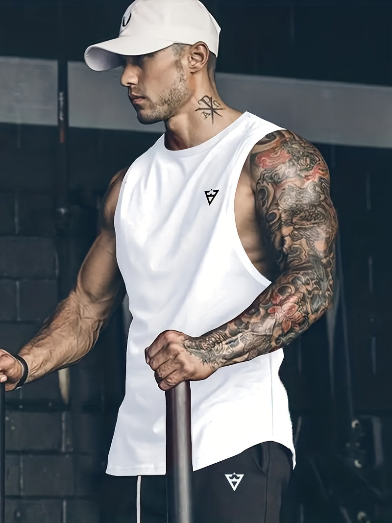 Camiseta regata masculina lisa, de secagem rápida, levemente elástica, com gola redonda e sem mangas. Ideal para academia, treinos e exercícios físicos.