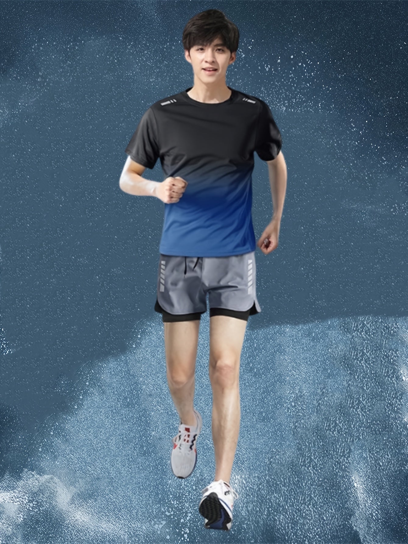 Conjunto Esportivo Masculino 2 Peças – Camiseta de Manga Curta + Bermuda Justa de Camada Dupla