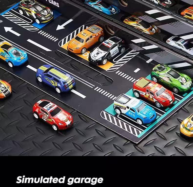 48 carrinhos de metal com marcha à ré - Mapa da cidade com trilhos duplos e estacionamento, presente