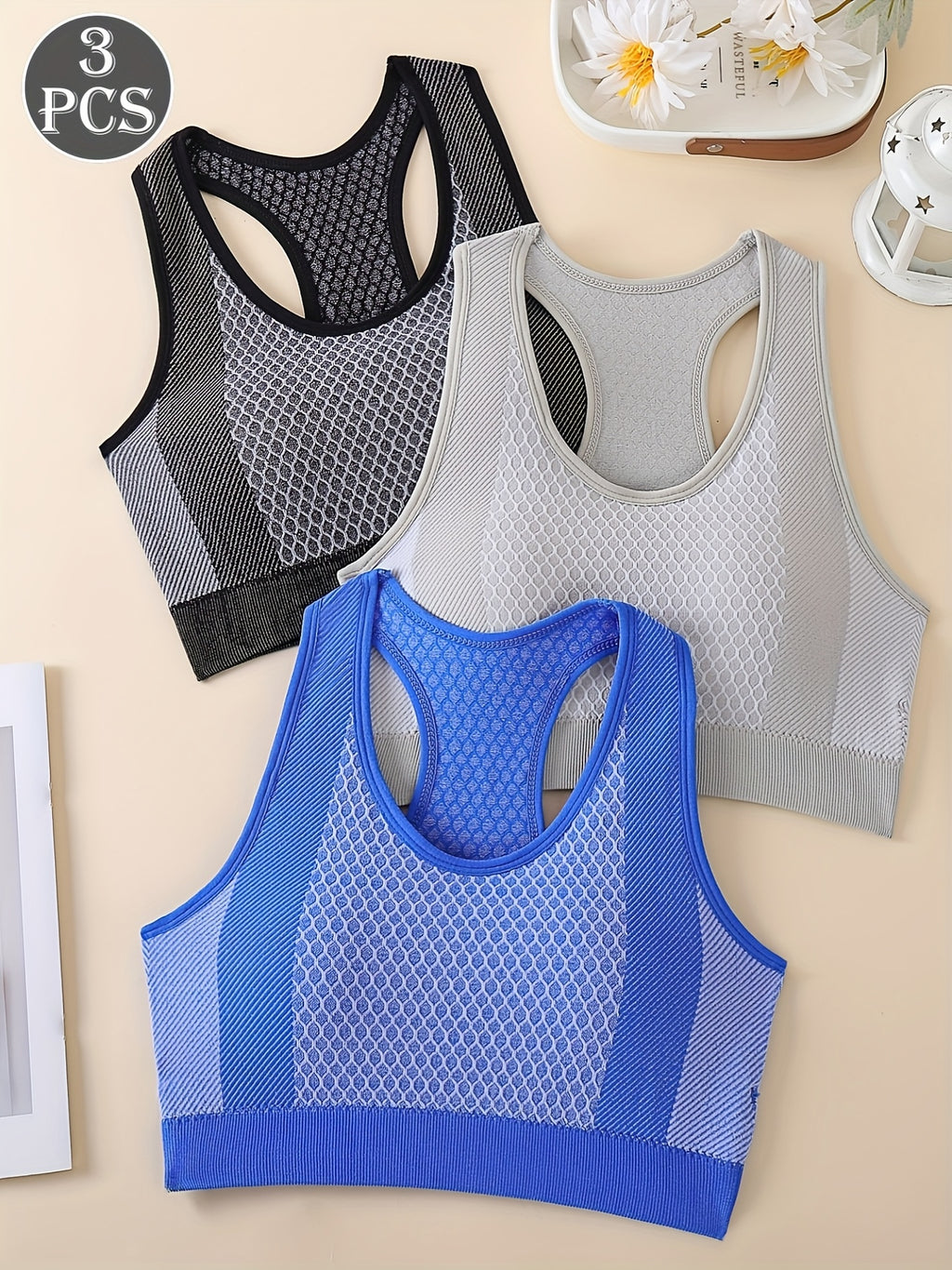 Conjunto de 3 tops esportivos femininos