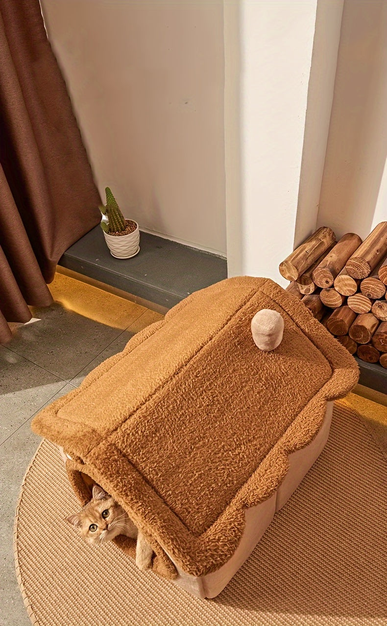 Casinha marrom para cachorro e gato, 2 em 1