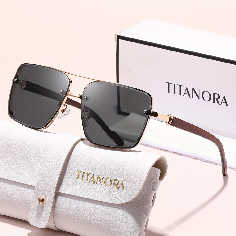 Óculos de metal para homens e mulheres com um estilo vintage atempora, com armação em policarbonato que imita a textura da madeira.