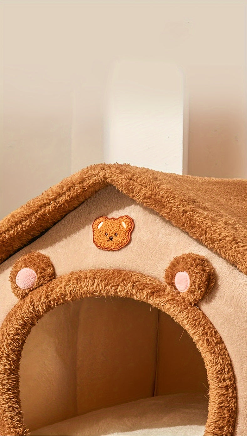 Casinha marrom para cachorro e gato, 2 em 1