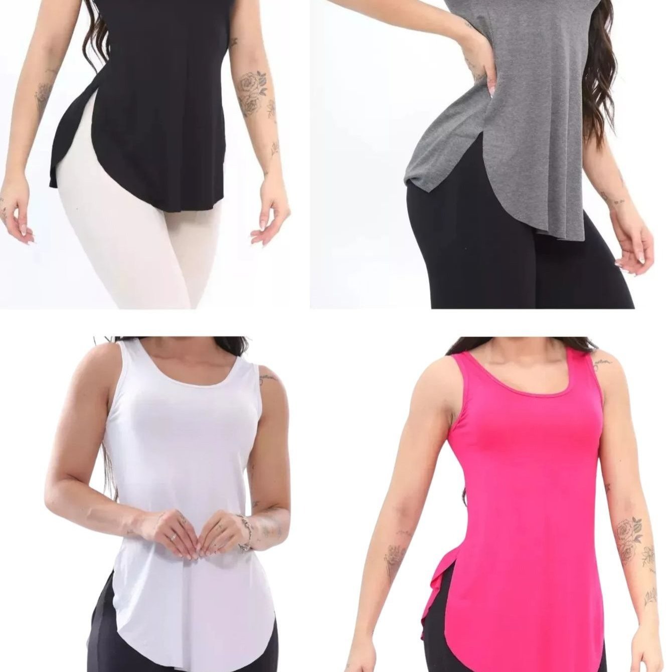 Conjunto de regata feminina de 4 peças - Blusa que cobre o bumbum