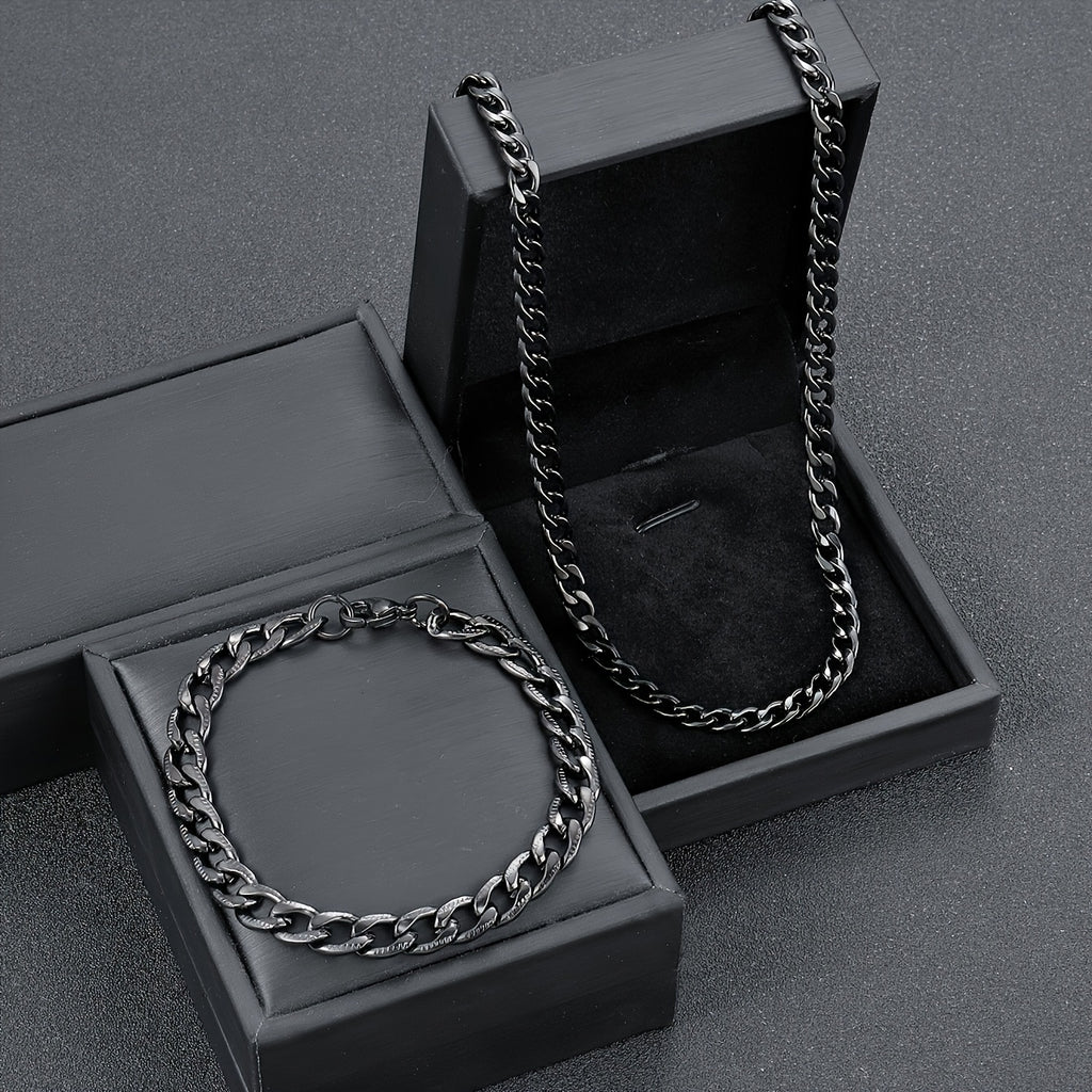 Conjunto de joias masculinas em aço inoxidável, corrente cubana de 50 cm, pulseira com relevo