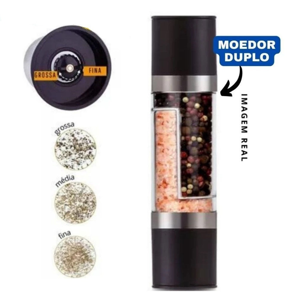 Moedor manual 2 em 1 para pimenta e sal