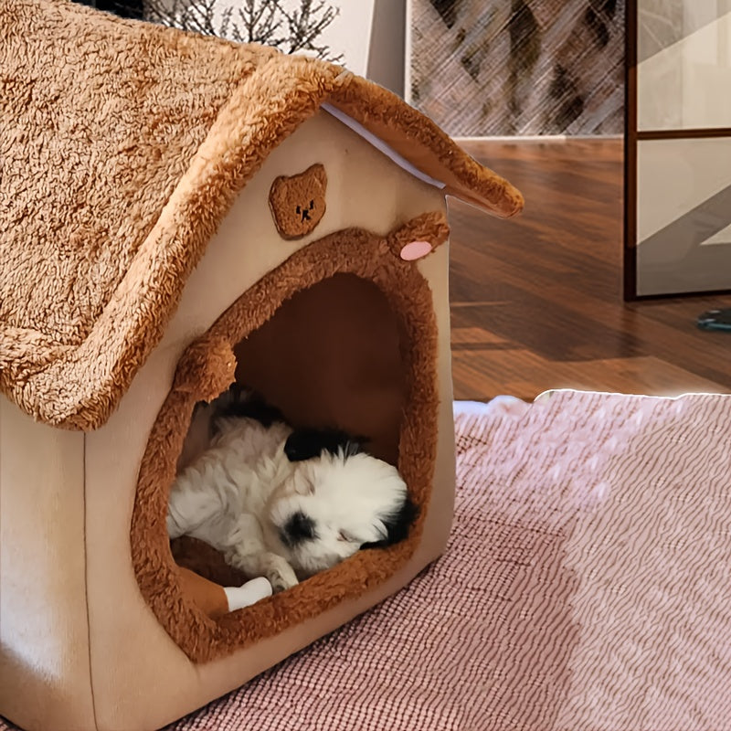 Casinha marrom para cachorro e gato, 2 em 1