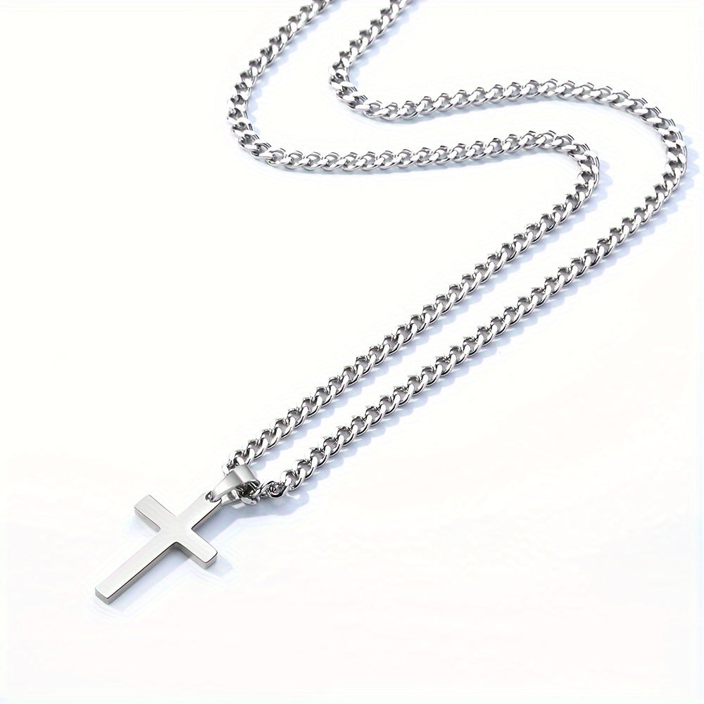 Colar com Pingente de Cruz em Aço Inoxidável, Corrente Durável e Resistente à Oxidação, Colar com Cruz, Estiloso
