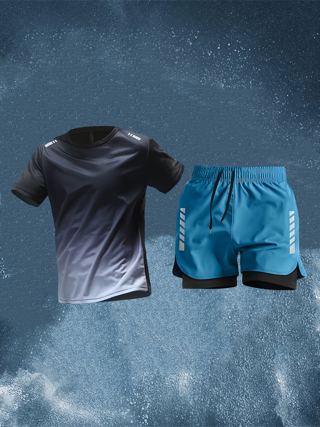 Conjunto Esportivo Masculino 2 Peças – Camiseta de Manga Curta + Bermuda Justa de Camada Dupla