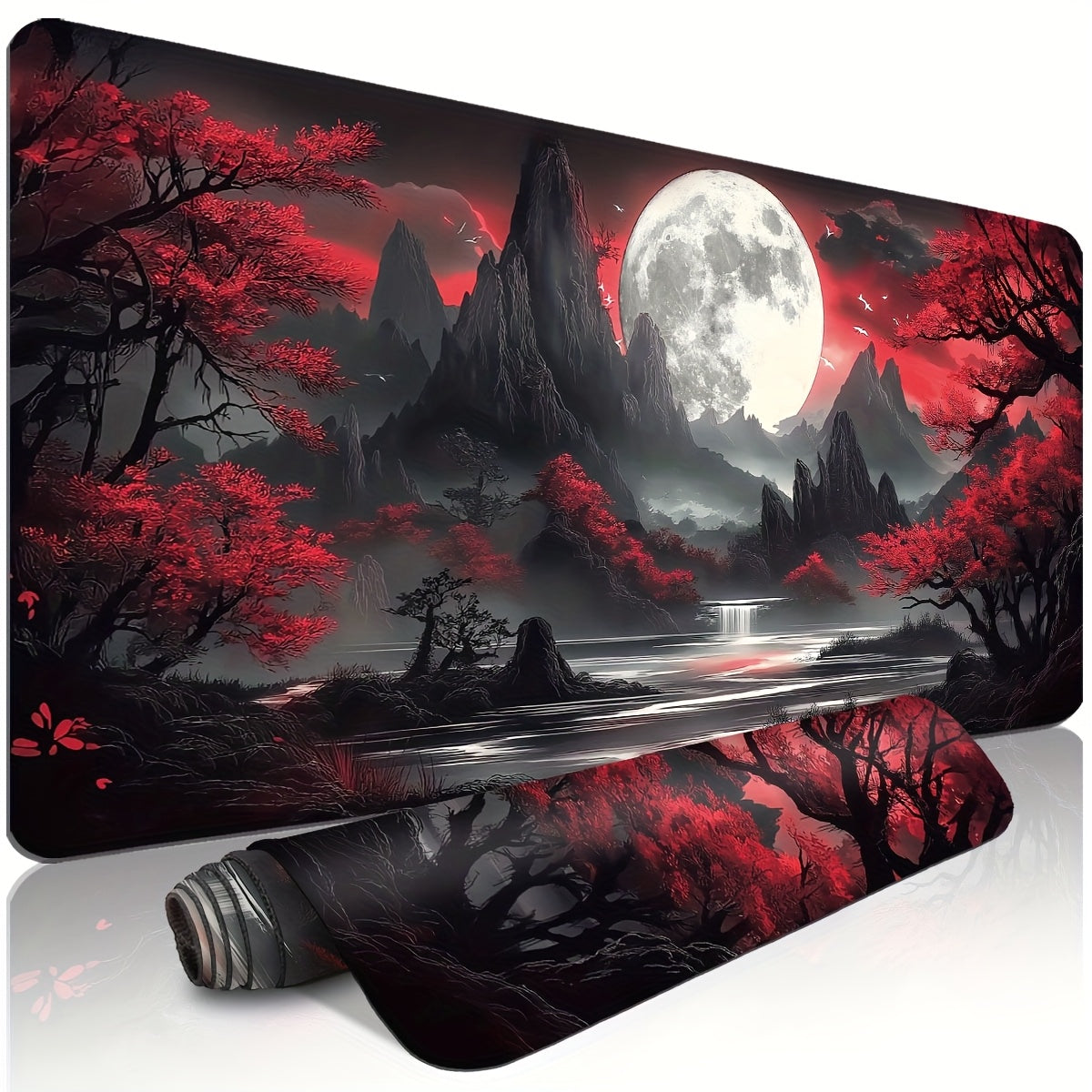 Tapete de teclado gamer extragrande e durável com estampa de lua escura