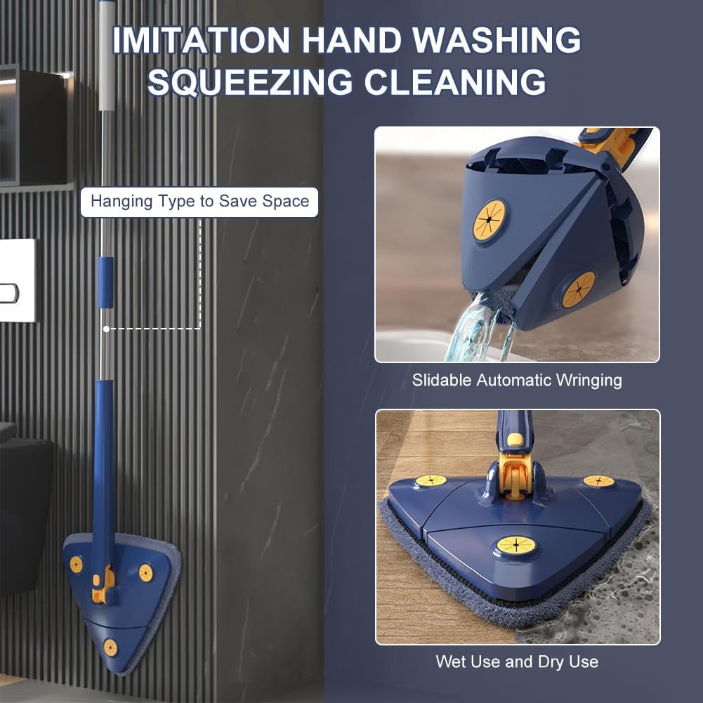 Mop Triangular com Rotação de 360° – Alta Absorção | Limpeza de Cantos sem Sujar as Mãos