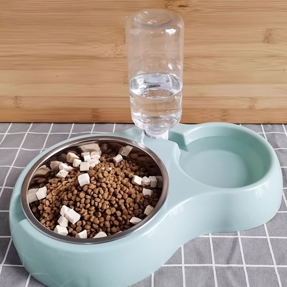 Tigela dupla para cães e gatos - Dispensador de água + comedouro, base antiderrapante e PP durável, fácil de limpar e que economiza espaço para gatos e cães de pequeno porte (sem necessidade de pilhas)