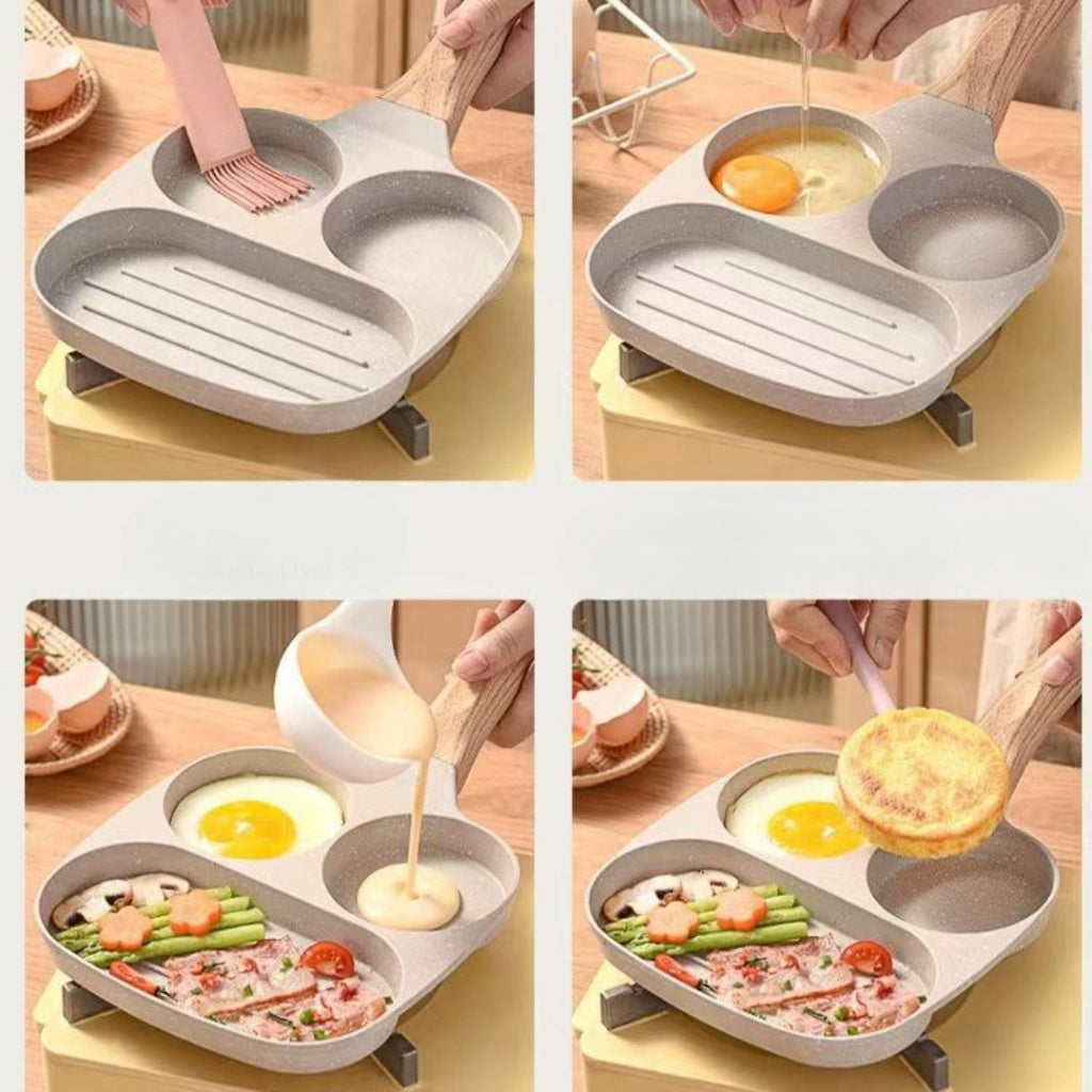 Frigideira antiaderente com cabo de madeira