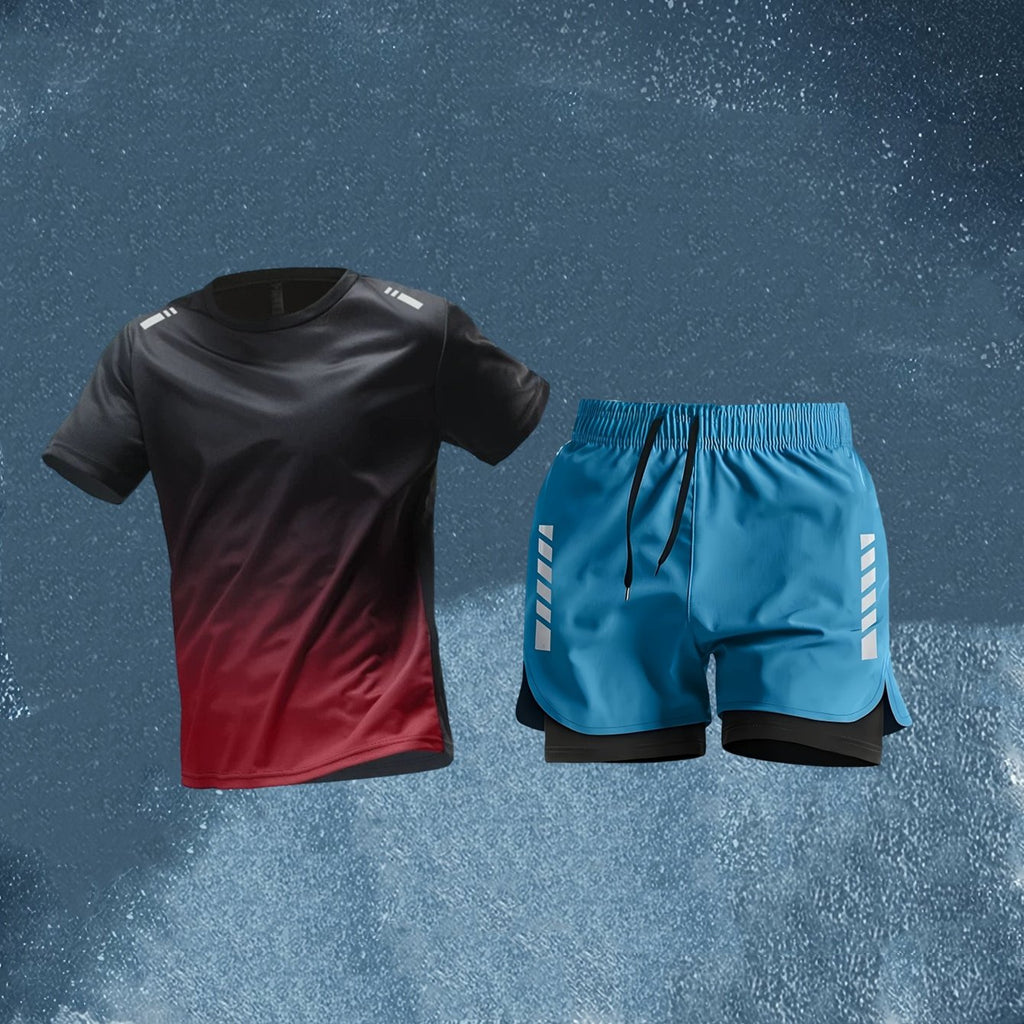 Conjunto Esportivo Masculino 2 Peças – Camiseta de Manga Curta + Bermuda Justa de Camada Dupla