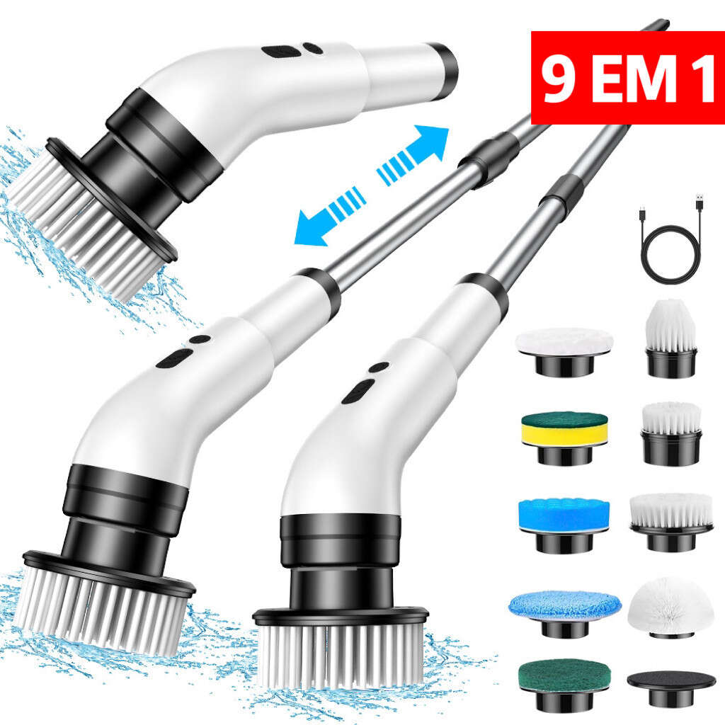 Escova de Limpeza  Ajustável 9 em 1 – Recarregável | Banheiro e Cozinha