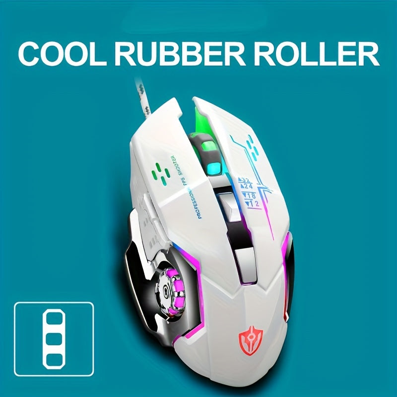 Conjunto ROG Gamer Branco com Teclado e Mouse com Fio, USB/Retroiluminação Arco-Íris, Teclado com Sensação Mecânica e Mouse com DPI Ajustável para PC, PS4, PS5 e Xbox (2 peças/1 conjunto).