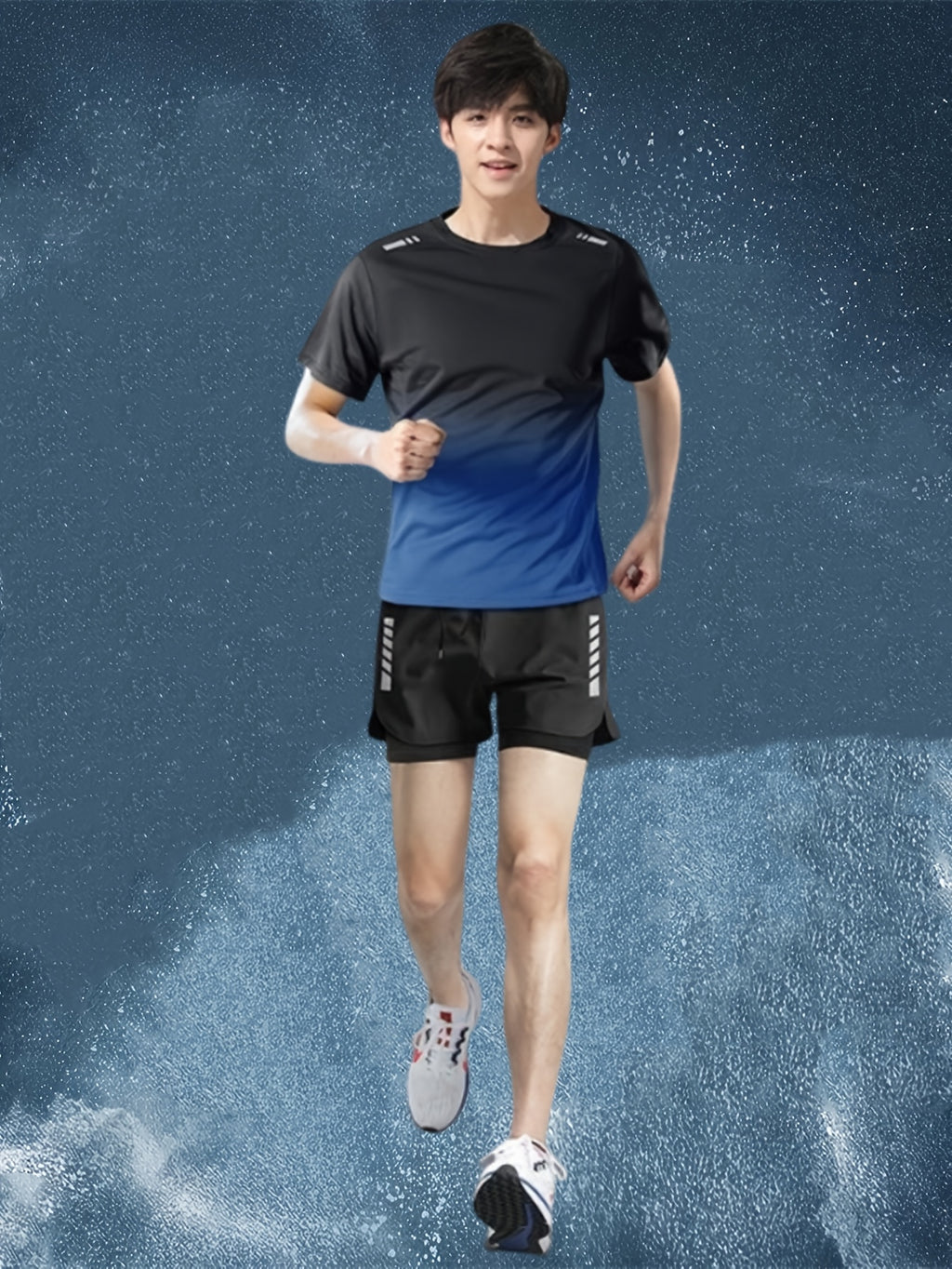 Conjunto Esportivo Masculino 2 Peças – Camiseta de Manga Curta + Bermuda Justa de Camada Dupla