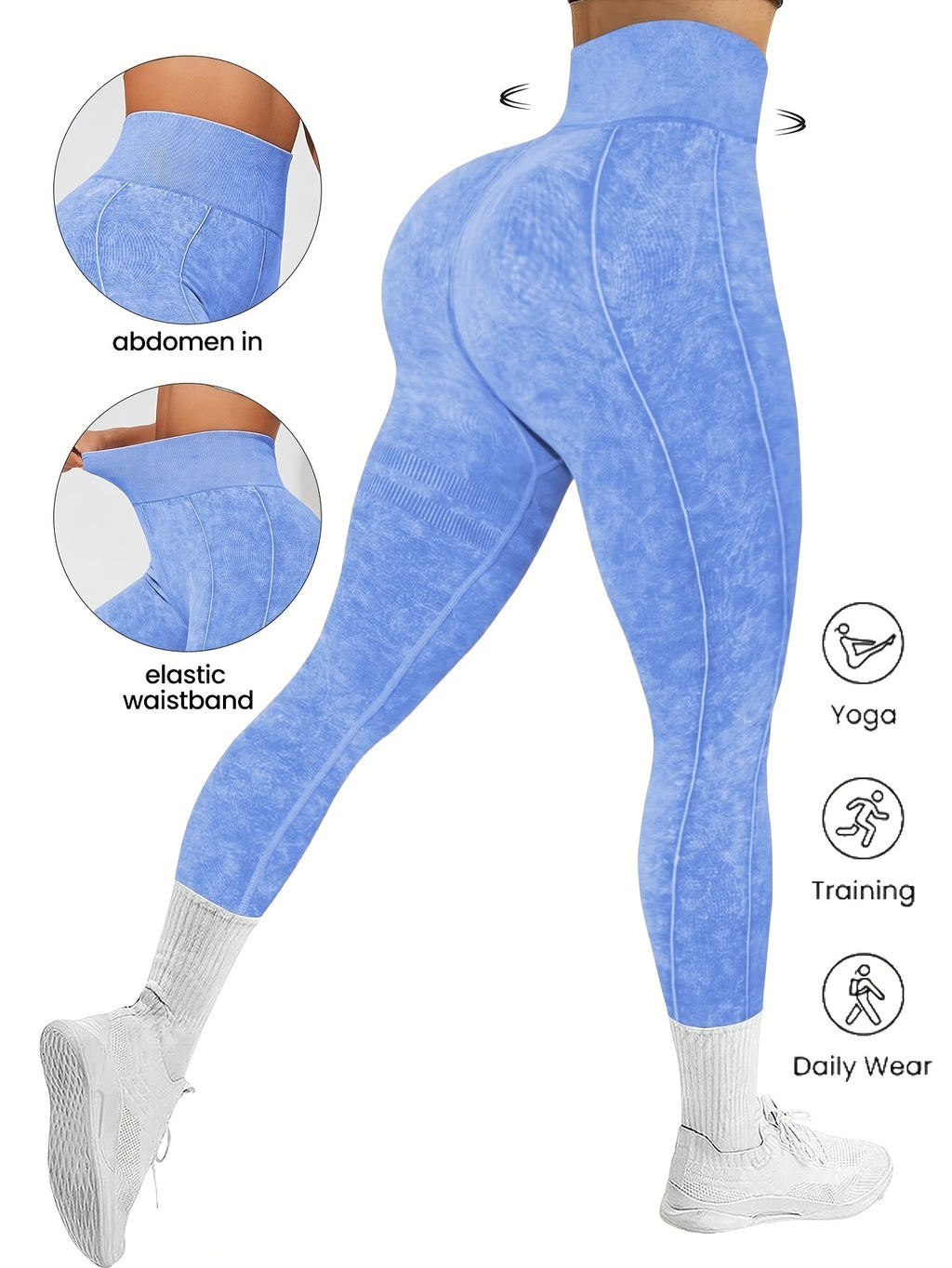 Leggings femininas estilosas e sem costura para a primavera e o verão de 2026, com lavagem que imita jeans. Altamente elásticas, confortáveis, respiráveis e com cintura alta para levantar o bumbum e modelar a silhue