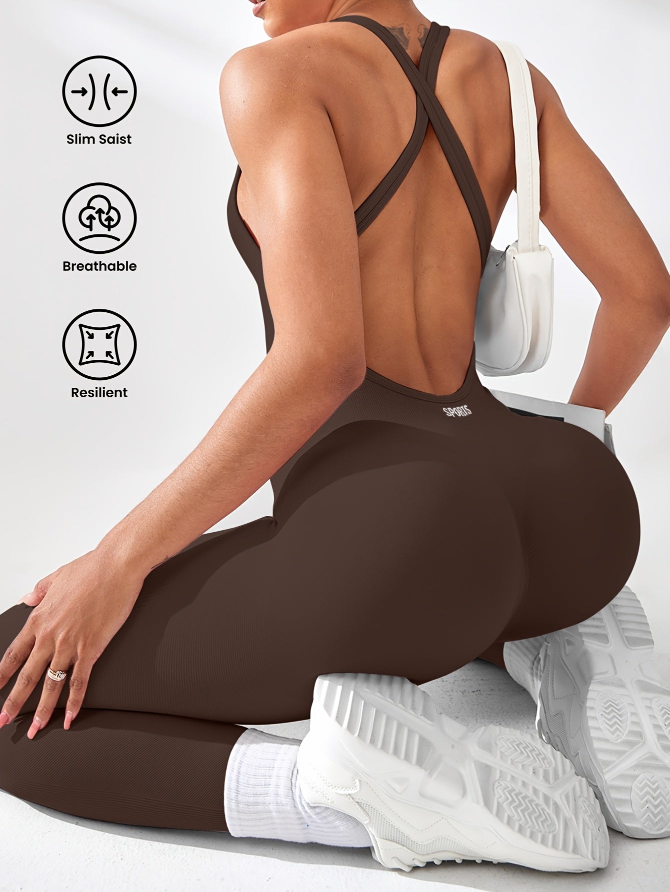 Macacão feminino de cintura alta e tecido elástico