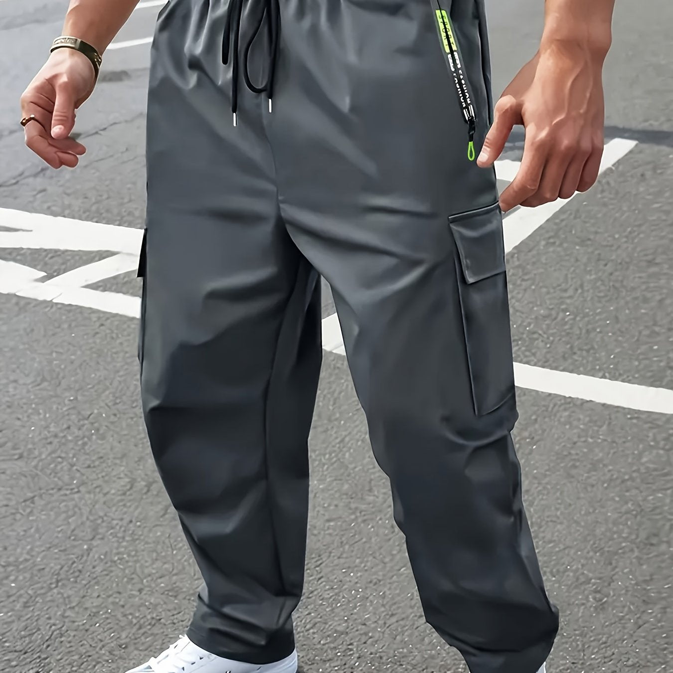 Calça Masculina Reforçada com Bolsos com Zíper – Poliéster Levemente Elástico