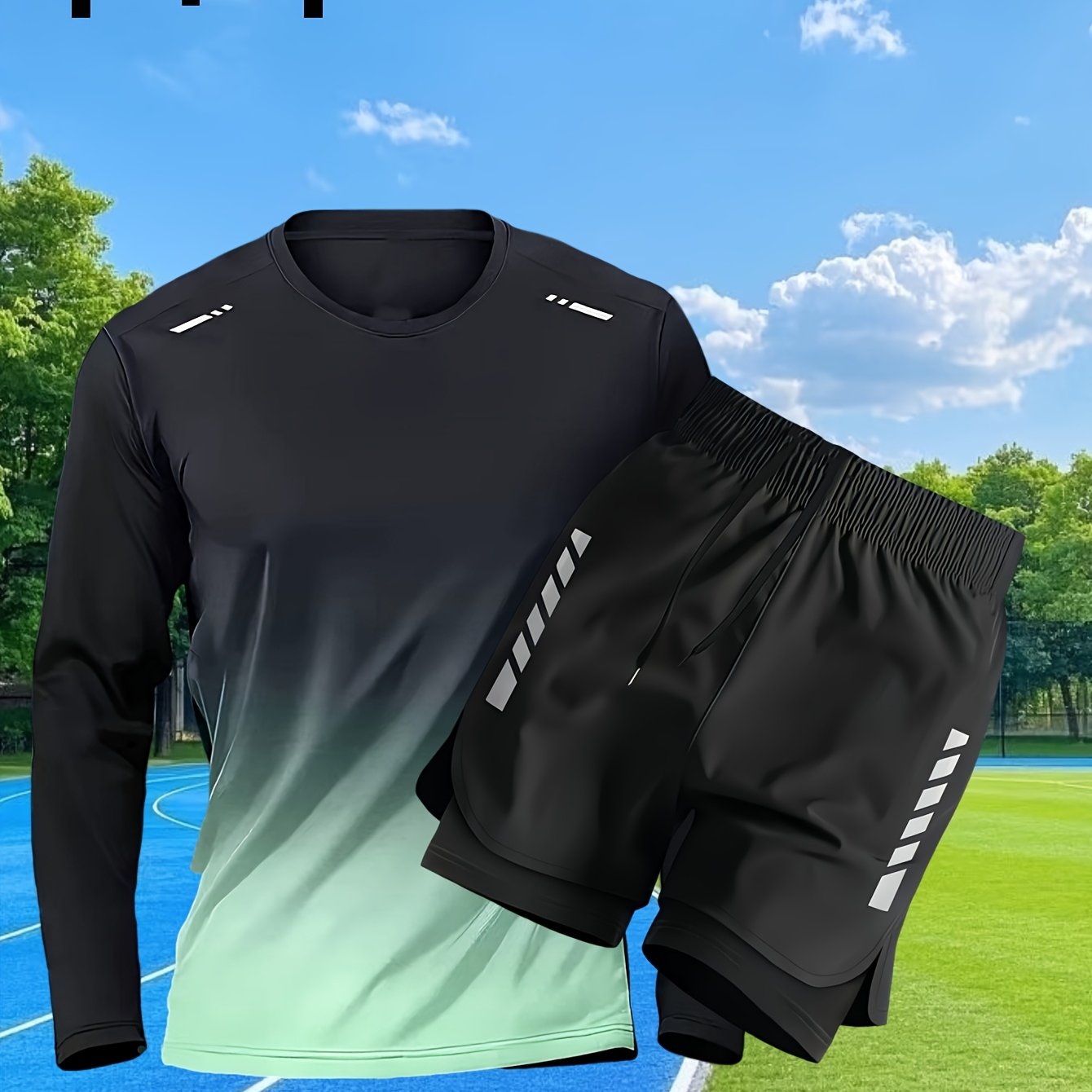 Conjunto Esportivo Masculino 2 Peças – Blusa de Manga Comprida + Shorts Justos de Camada Dupla