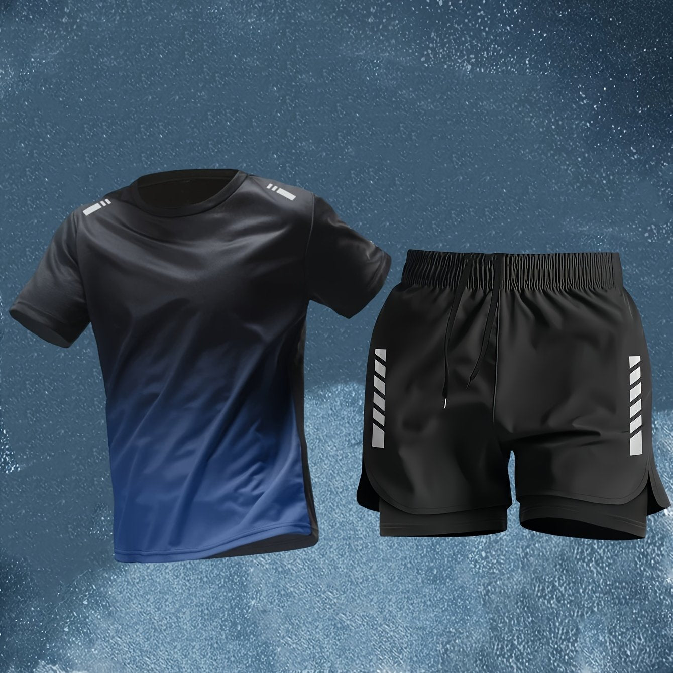 Conjunto Esportivo Masculino 2 Peças – Camiseta de Manga Curta + Bermuda Justa de Camada Dupla
