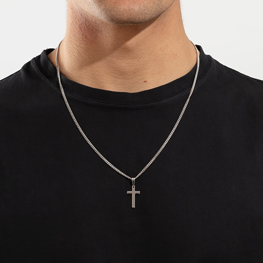 Colar com Pingente de Cruz em Aço Inoxidável, Corrente Durável e Resistente à Oxidação, Colar com Cruz, Estiloso