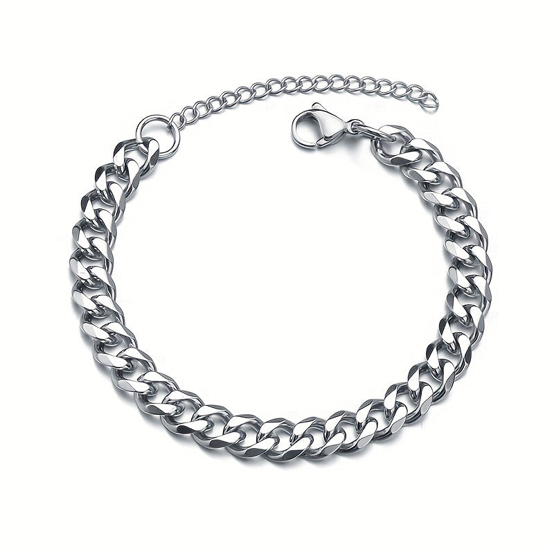 Pulseira masculina de aço inoxidável com elos cubanos