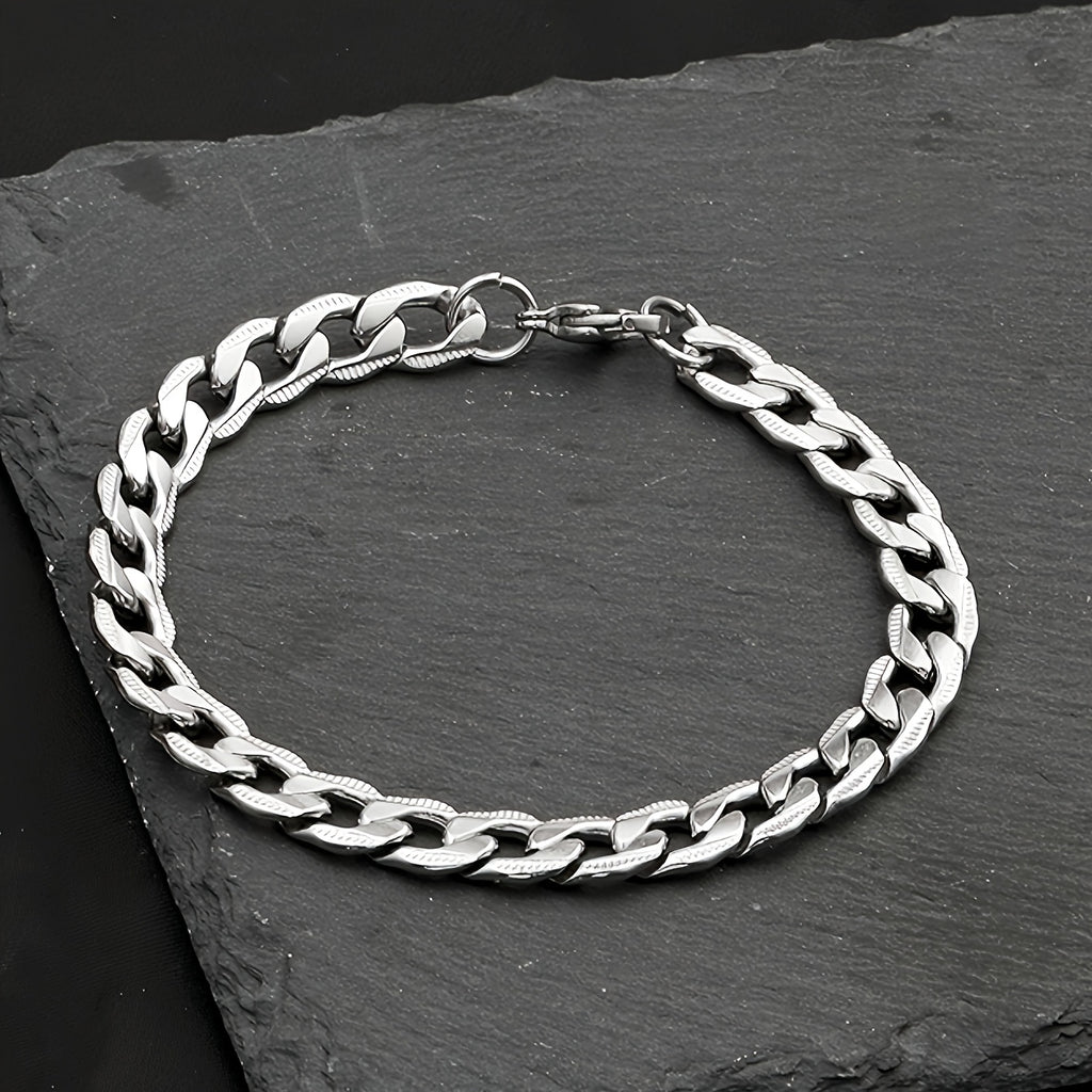 Conjunto de joias masculinas em aço inoxidável, corrente cubana de 50 cm, pulseira com relevo