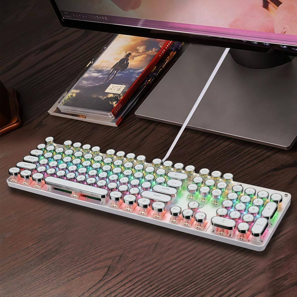 Conjunto de teclado e mouse mecânico: Teclado completo com 108 teclas + mouse para jogos (com iluminação RGB) USB - um item essencial para jogadores.