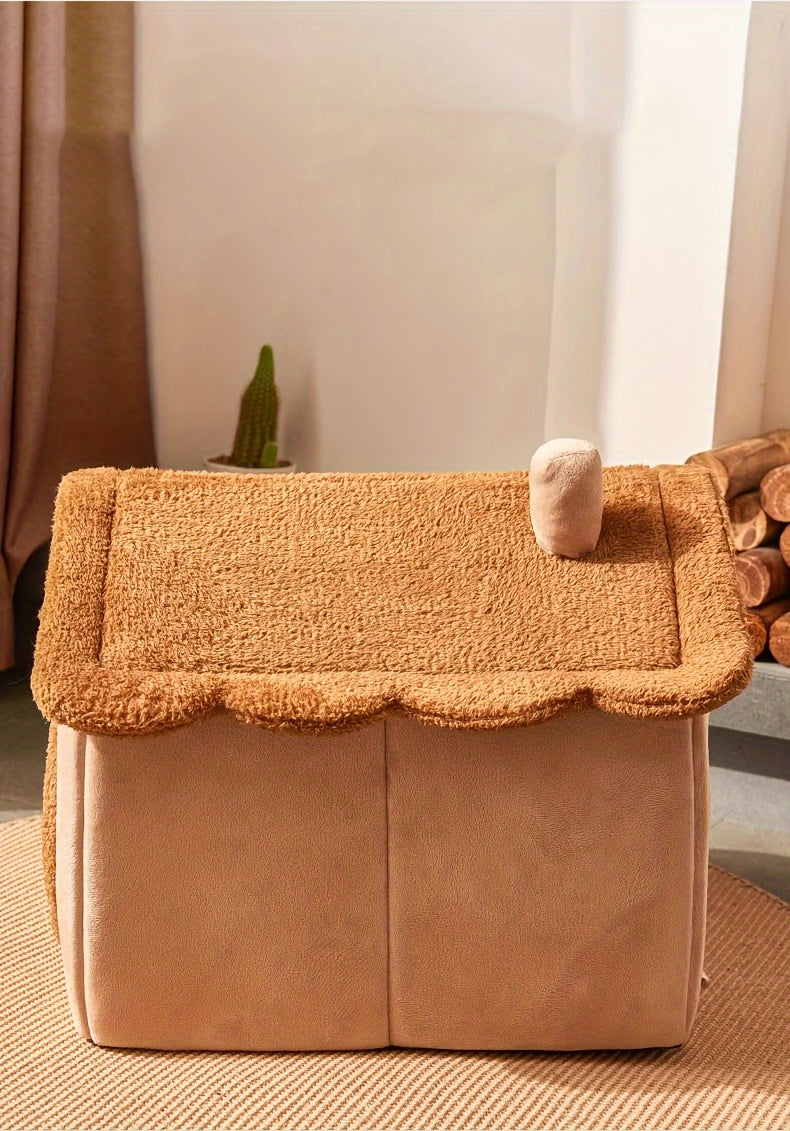 Casinha marrom para cachorro e gato, 2 em 1