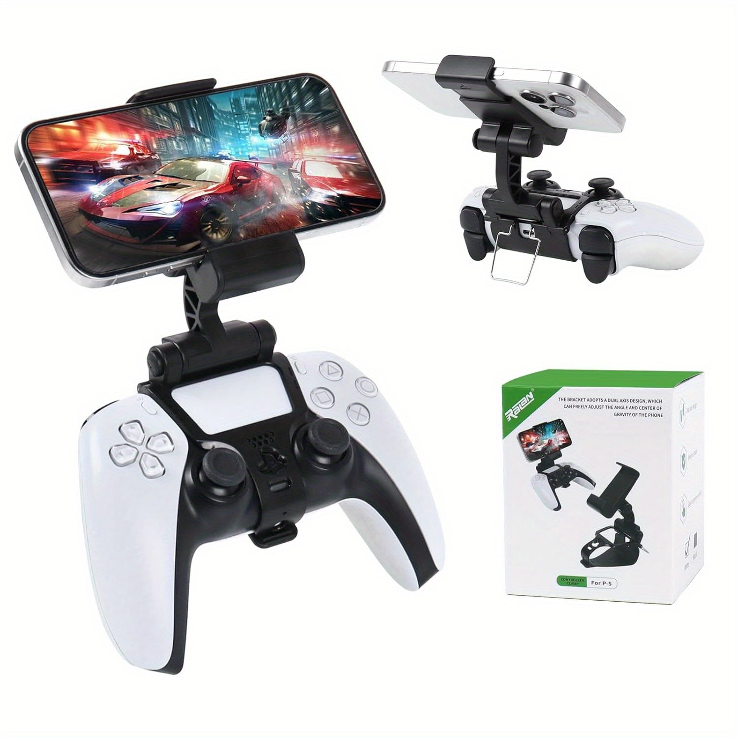 Suporte para celular para controle de PS5, clipe ajustável para jogos mobile compatível com o controle DualSense do PlayStation 5.