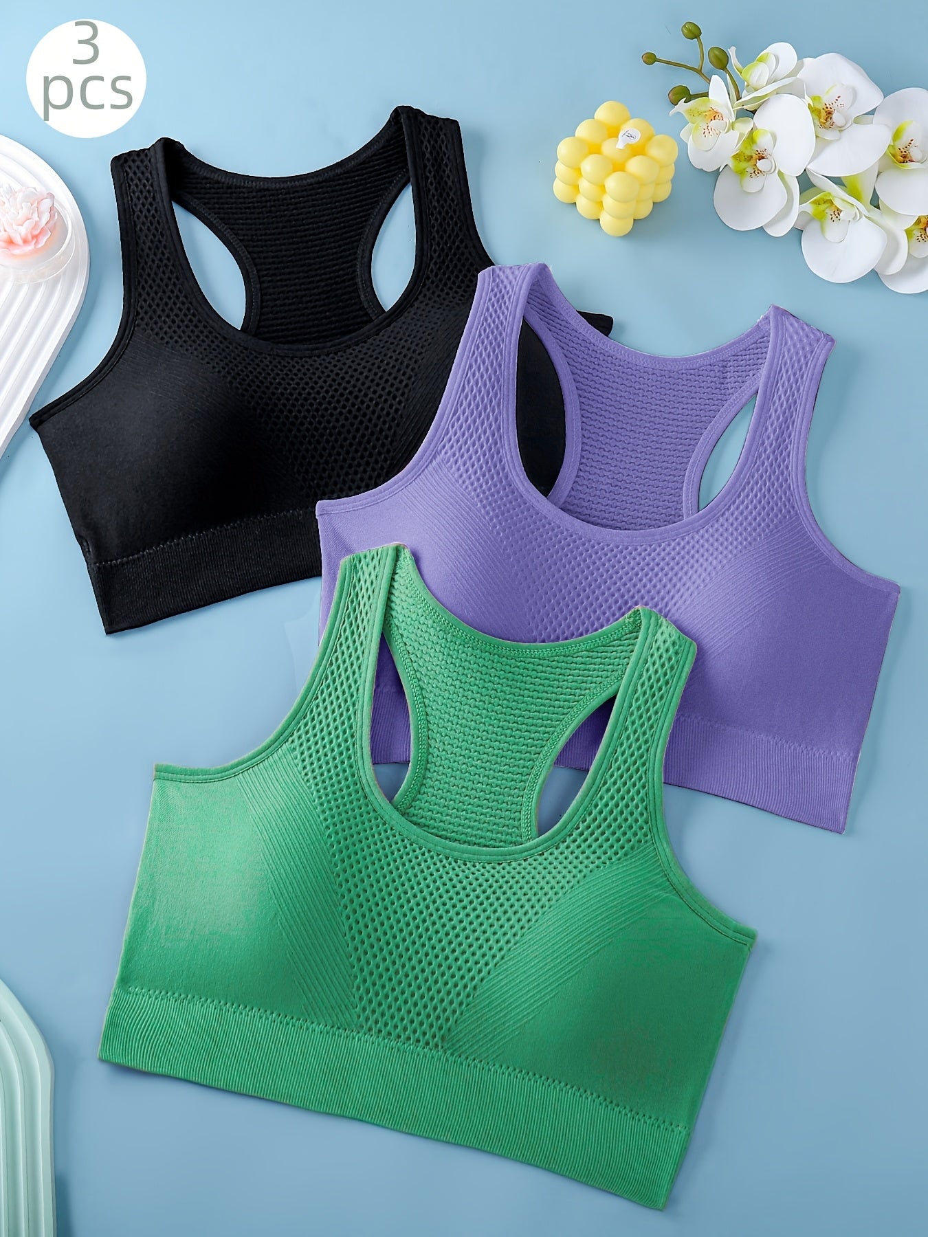 Conjunto de 3 tops esportivos femininos