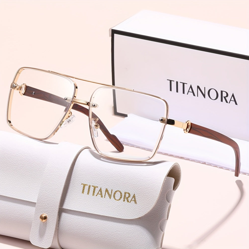 Óculos de metal para homens e mulheres com um estilo vintage atempora, com armação em policarbonato que imita a textura da madeira.