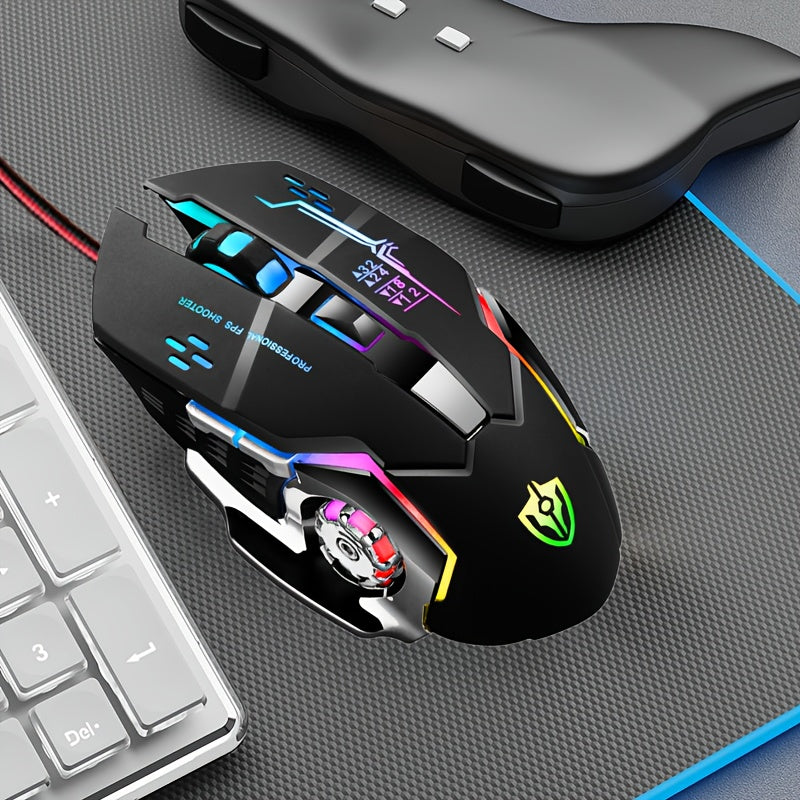 Mouse gamer USB com fio e retroiluminação, 6 botões, programação mecânica luminosa para computador, PC e laptop