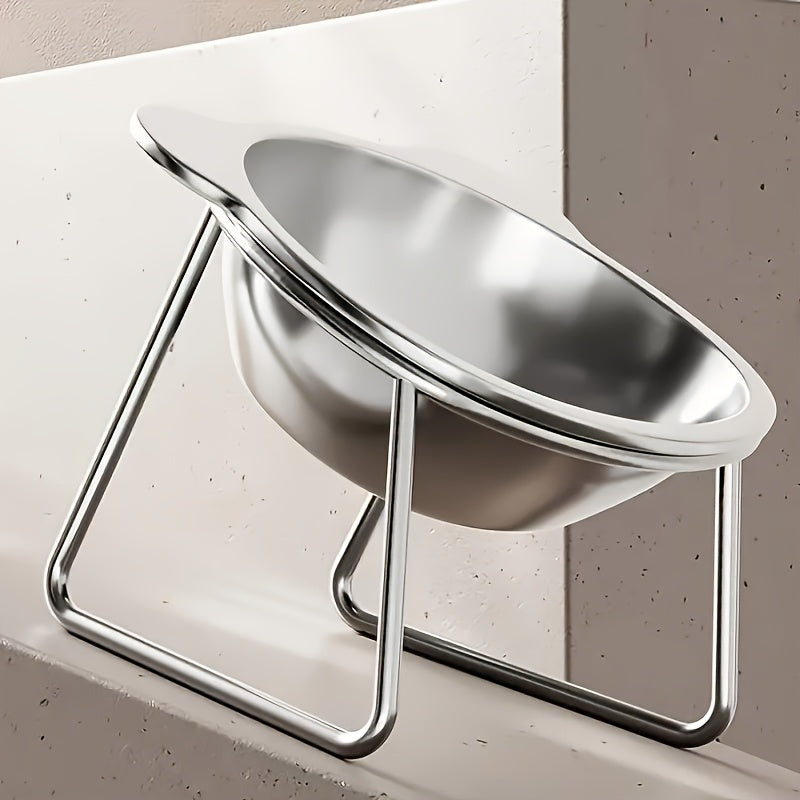 Comedouro e bebedouro elevado para gatos em aço inoxidável - Possui base larga que evita derramamentos, altura ajustável, design fácil de limpar com bordas que previnem derramamentos e estrutura durável e resistente à f