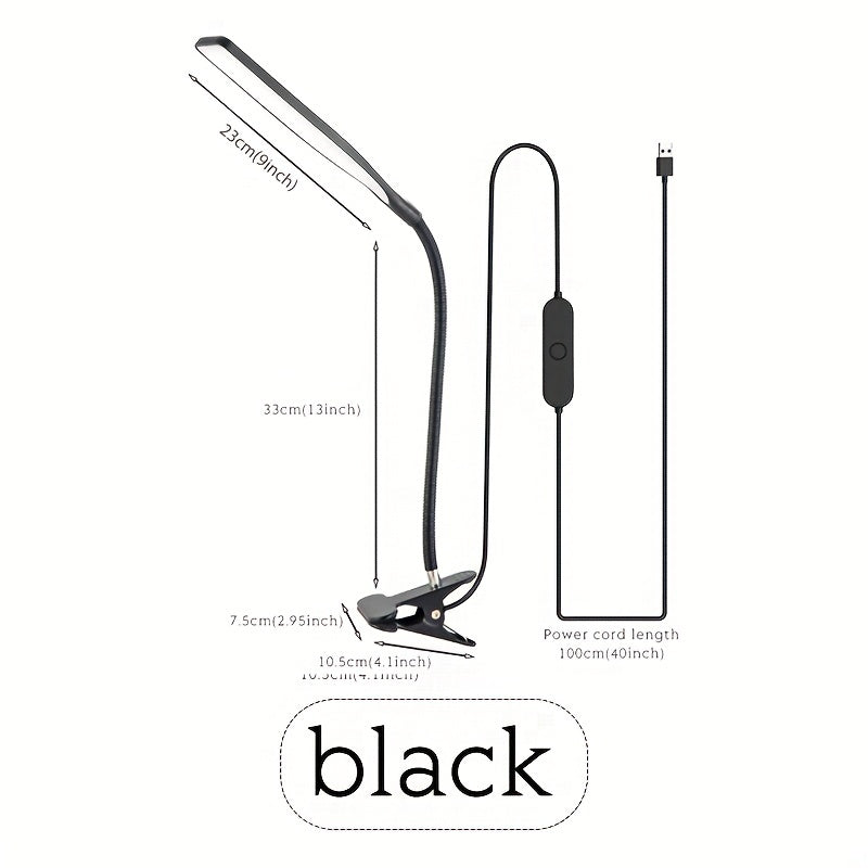 Luminária de mesa flexível com clipe e alimentação USB